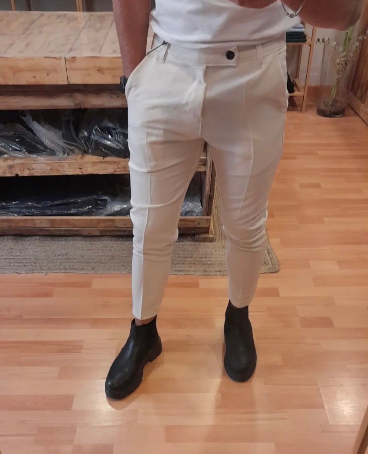Pantalone Capri panna slim fit